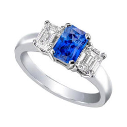 Ceylon Saphir 3 Stein Ring Strahlend & Smaragd Aus der Erde Abgebauter Natürlicher Diamanten 2,50 Karat