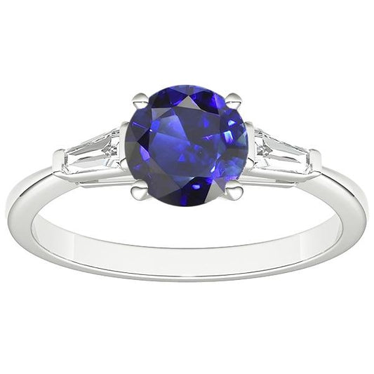 Ceylon Saphir 3 Steine Ring 2,50 Karat Bar Set Baguette Diamanten - harrychadent.de