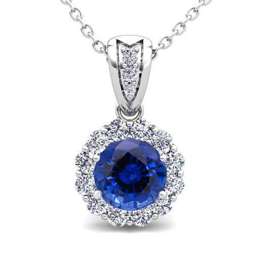 Ceylon Saphir & Aus der Erde Abgebauter Natürlicher Diamant Anhänger Halskette 2,90 Karat Weißgold 14K