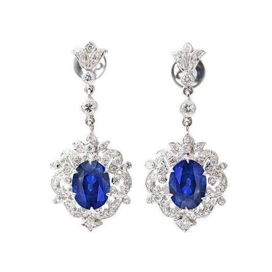 Ceylon Saphir Aus der Erde Abgebauter Natürlicher Diamant Ohrhänger Weißgold Damen Schmuck 3 Ct