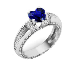 Ceylon Saphir & Aus der Erde Abgebauter Natürlicher Diamant Ring Herzschliff Milgrain Schaft 2 Karat