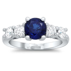 Ceylon Saphir & Aus der Erde Abgebauter Natürlicher Diamanten Edelstein Ring 2.90 Karat Weißgold 14K