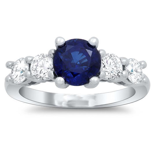Ceylon Saphir & Aus der Erde Abgebauter Natürlicher Diamanten Edelstein Ring 2.90 Karat Weißgold 14K