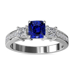 Ceylon Saphir Edelstein Ring Prinzessin & Runde Aus der Erde Abgebauter Natürlicher Diamanten 2,50 Karat