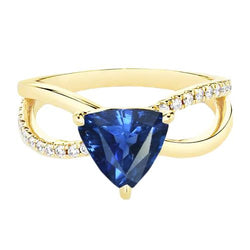 Ceylon Saphir Edelstein Ring Trillion 1,50 Karat Split Shank Diamanten