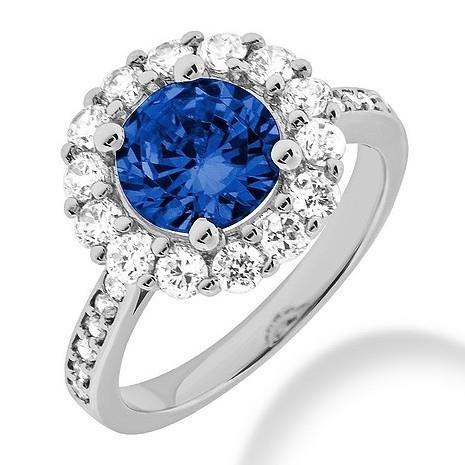 Ceylon Saphir & Halo Diamant Ehering 3.50 Karat Weißgold 14K - harrychadent.de