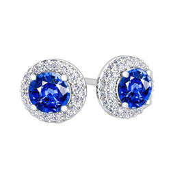 Ceylon Saphir Halo Aus der Erde Abgebauter Natürlicher Diamant Ohrstecker 4,70 Karat Weißgold 14K