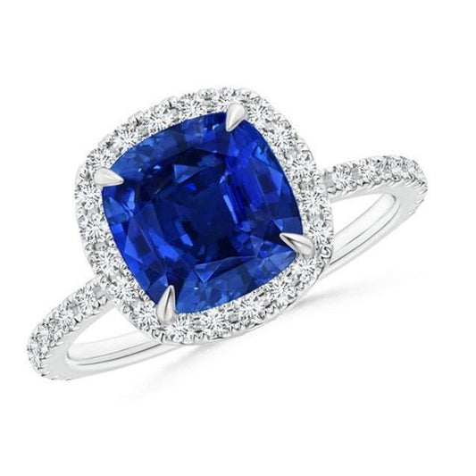 Ceylon Saphir Halo Aus der Erde Abgebauter Natürlicher Diamanten Ring 4 Karat Weißgold 14K Neu