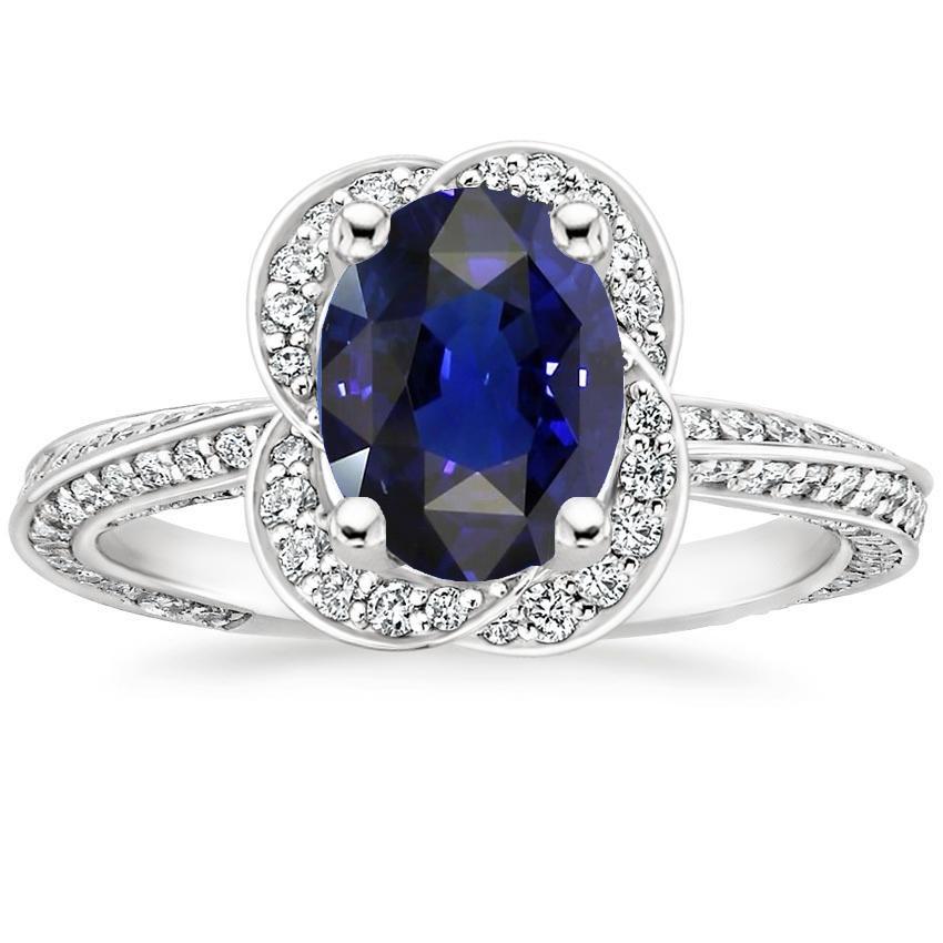 Ceylon Saphir Halo Weißgold Ring & runde Diamanten 6 Karat - harrychadent.de