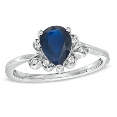 Ceylon-Saphir-Jubiläumsring mit Birnenschliff und Diamanten 2.30 Ct 14K - harrychadent.de