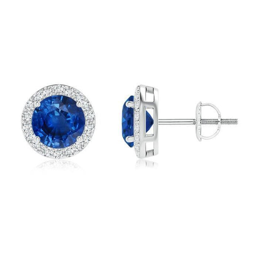 Ceylon Saphir Ohrstecker Runder Diamant 4 Karat Weißgold 14K - harrychadent.de