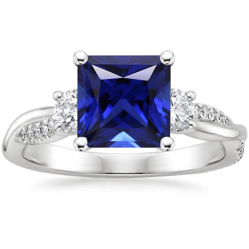 Ceylon-Saphir-Ring im Princess-Schliff mit 3 Steinen und Diamanten 6 Karat - harrychadent.de
