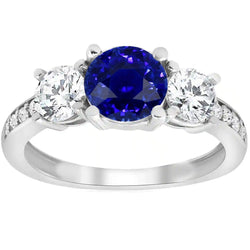 Ceylon Saphir Runder Aus der Erde Abgebauter Natürlicher Diamantring 3.50 Karat Damenschmuck