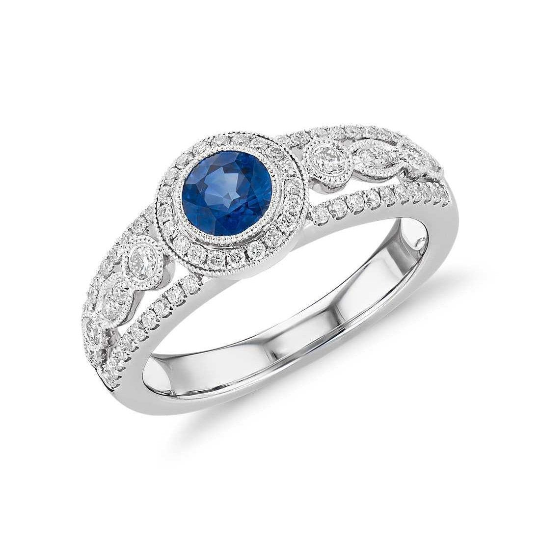 Ceylon Saphir Schmuck Halo Diamant Ring Gold 14K 1.75 Ct