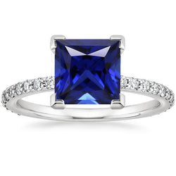 Ceylon-Saphir-Verlobungsring mit Pave-Aus der Erde Abgebauter Natürlicher Diamant-Akzenten 5,50 Karat