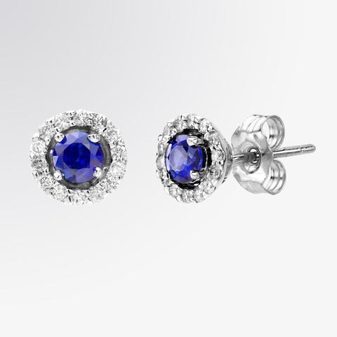 Ceylon-Saphir mit Aus der Erde Abgebauter Natürlicher Diamant-Cluster-Ohrstecker 4.40 Karat WG 14K