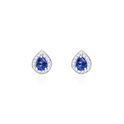 Ceylon Saphir mit Aus der Erde Abgebauter Natürlicher Diamanten 3,36 ct Ohrstecker Weißgold 14K