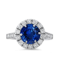 Ceylon Saphir mit Aus der Erde Abgebauter Natürlicher Diamanten Verlobungsring 3.90 ct Weißgold 14K