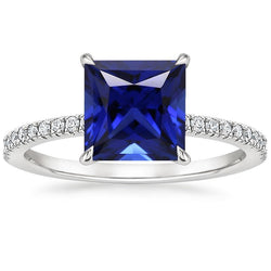 Ceylon Saphir und Aus der Erde Abgebauter Natürlicher Diamant 5,5 Karat Solitärring mit Akzenten