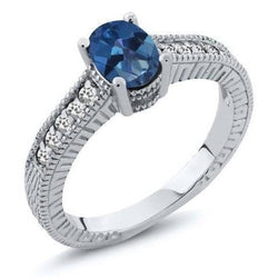 Ceylon Saphir und Aus der Erde Abgebauter Natürlicher Diamanten 2 Karat Jubiläumsring Weißgold 14K