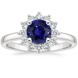 Ceylon Saphir und Aus der Erde Abgebauter Natürlicher Diamanten 2.20 Karat Ring Weißgold 14K