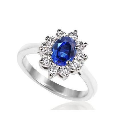 Ceylon Saphir und Aus der Erde Abgebauter Natürlicher Diamanten 3.50 ct Ring Weißgold 14K