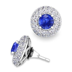 Ceylon Saphir und Aus der Erde Abgebauter Natürlicher Diamanten 3.90 Karat Damen Ohrstecker