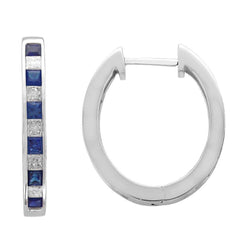 Ceylon Saphir und Aus der Erde Abgebauter Natürlicher Diamanten 4,40 Karat Creolen Wg 14K