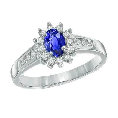 Ceylon Verlobungsring mit Saphir und Aus der Erde Abgebauter Natürlicher Diamant 1.90 Karat Weißgold 14K