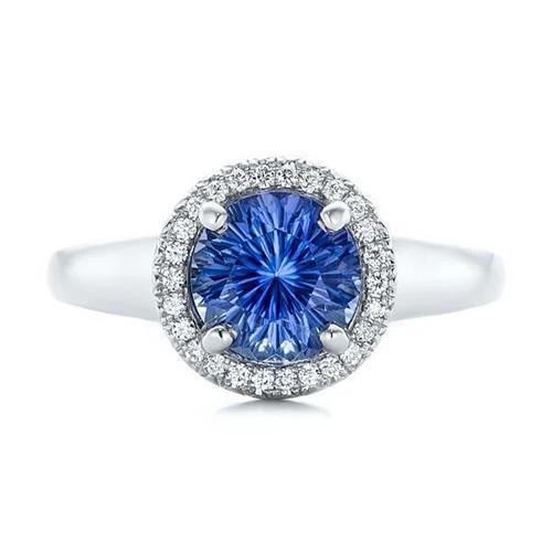 Ceylon Verlobungsring mit Saphir und Aus der Erde Abgebauter Natürlicher Diamanten 3.75 Karat Weißgold 14 K
