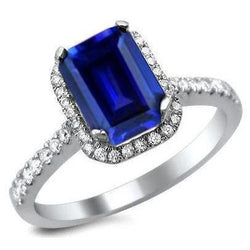 Ceylon blauer Saphir mit Aus der Erde Abgebauter Natürlicher Diamanten Ring 3.50 ct Weißgold 14K
