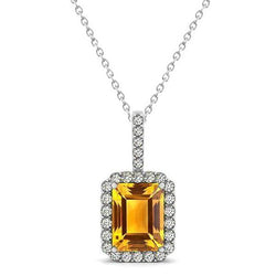 Citrin-Aus der Erde Abgebauter Natürlicher Diamant-Anhänger-Halskette 15 Karat Weißgold 14K
