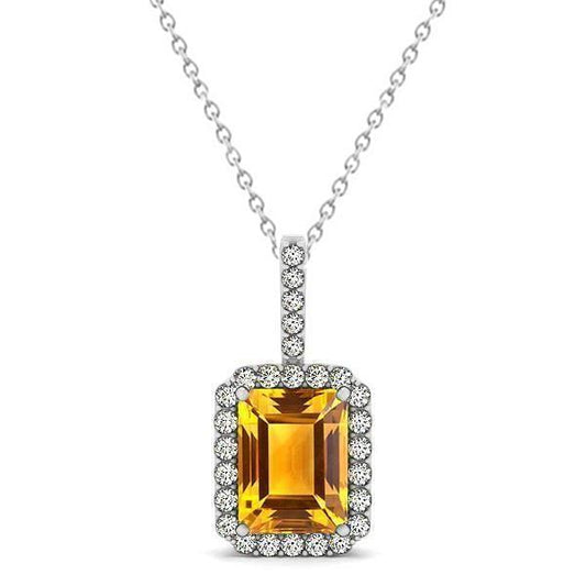 Citrin-Diamant-Anhänger-Halskette 15 Karat Weißgold 14K