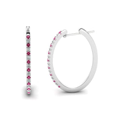 Creolen aus Weißgold 8,50 ct runder rosa Saphir und Aus der Erde Abgebauter Natürlicher Diamanten