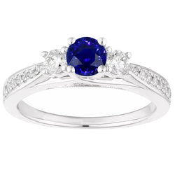 Damen 3 Steine Stil Aus der Erde Abgebauter Natürlicher Diamantring Rund Blauer Saphir Gold 5 Karat