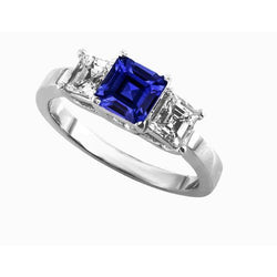 Damen Asscher Aus der Erde Abgebauter Natürlicher Diamantring Ceylon Saphir 3 Stein Schmuck 2 Karat