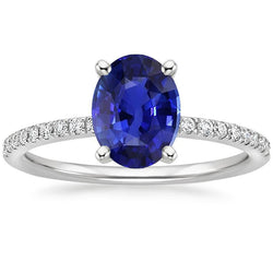Damen Blauer Saphir Ring Oval Schliff Mit Pave Set Aus der Erde Abgebauter Natürlicher Diamanten 4,50 Karat