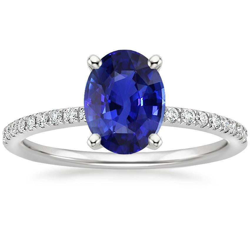 Damen Blauer Saphir Ring Oval Schliff Mit Pave Set Diamanten 4,50 Karat - harrychadent.de