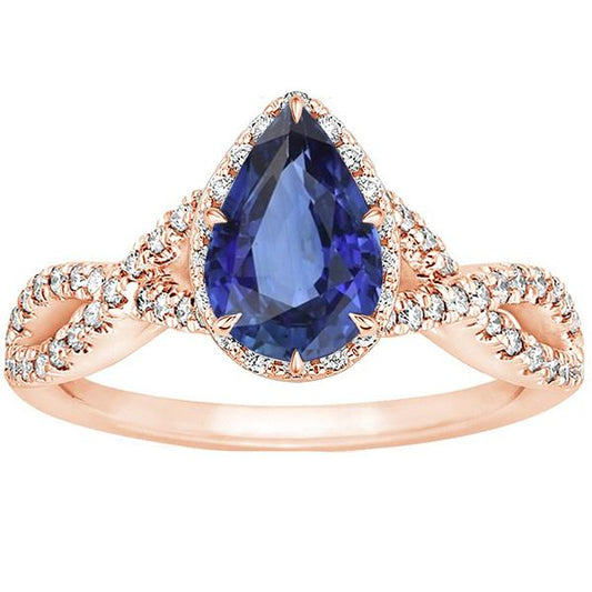 Damen Blauer Saphir Ring Twist Style Mit Diamantakzenten 3.75 Karat - harrychadent.de