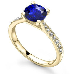 Damen Aus der Erde Abgebauter Natürlicher Diamant Blauer Saphir Verlobungsring Gelbgold 2.50 Karat
