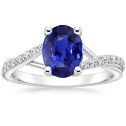 Damen Aus der Erde Abgebauter Natürlicher Diamant Edelstein Ring Oval Ceylon Saphir Gold 3 Karat