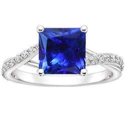 Damen Aus der Erde Abgebauter Natürlicher Diamant Edelstein Ring Prinzessin Ceylon Saphir Gold 3,75 Karat