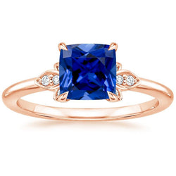 Damen Aus der Erde Abgebauter Natürlicher Diamant Edelstein Ring mit Kissen Blauer Saphir 2.50 Karat Neu