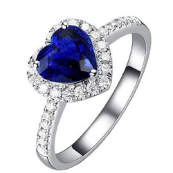 Damen Aus der Erde Abgebauter Natürlicher Diamant Halo Herzförmiger Ring Blauer Saphir 4 Karat