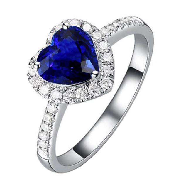 Damen Diamant Halo Herzförmiger Ring Blauer Saphir 4 Karat - harrychadent.de