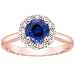 Damen Diamant Halo Ring Flower Style Blauer Saphir 3 Karat Roségold