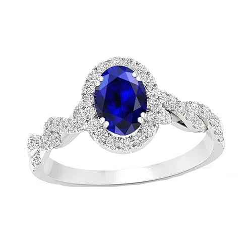 Damen Diamant Halo Ring Weißgold 4,50 Karat Blauer Saphir Schmuck - harrychadent.de