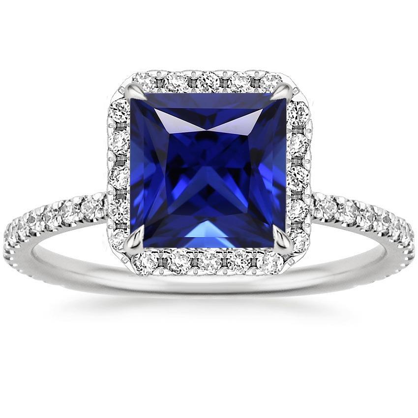 Damen-Diamant-Halo-Ring mit Akzenten Princess Blue Sapphire 6 Karat - harrychadent.de