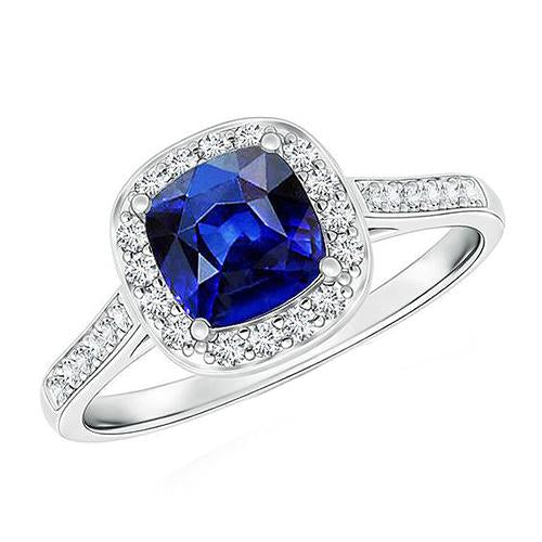 Damen Diamant Halo Verlobungsring Kissen Blauer Saphir 3 Karat - harrychadent.de