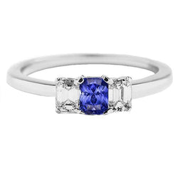 Damen Aus der Erde Abgebauter Natürlicher Diamant Jubiläumsring Radiant Cut Ceylon Saphir 1,50 Karat